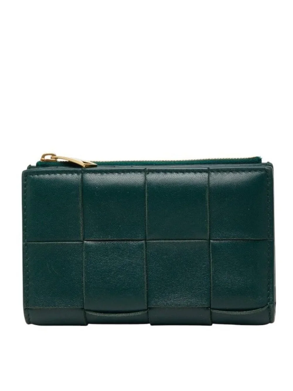 Bottega Veneta Maxi Intrecciato Cassette Bifold Wallet Green Leather